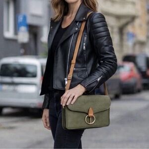 Vintage 1980s Christian Dior Military Green Leather Flap Shoulder Crossbody Bag